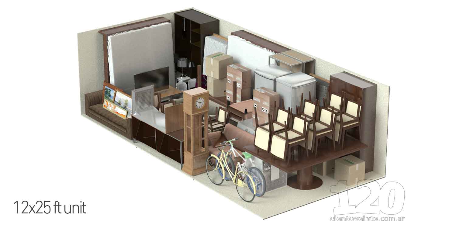 Storage units 12x25 3D CAD render